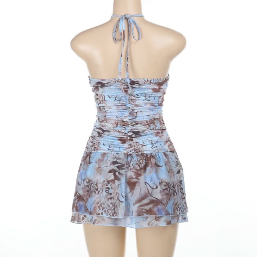 Mini blue and brown leopard halter dress - Picture 6 of 6
